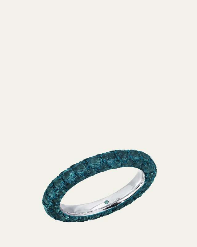 18K White Gold 3-Sided London Blue Topaz and Blue Rhodium Ring, Size